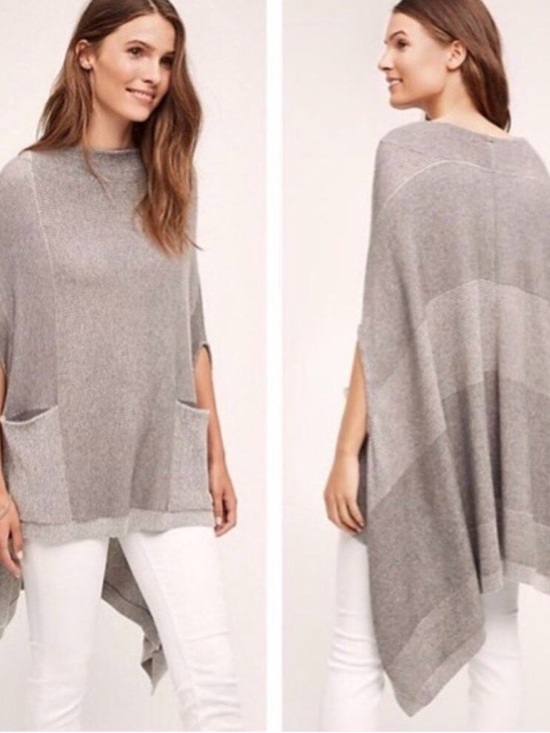 Moth Sweaters - Anthropologie Moth Madison Poncho Heather Gray Knit Pocket